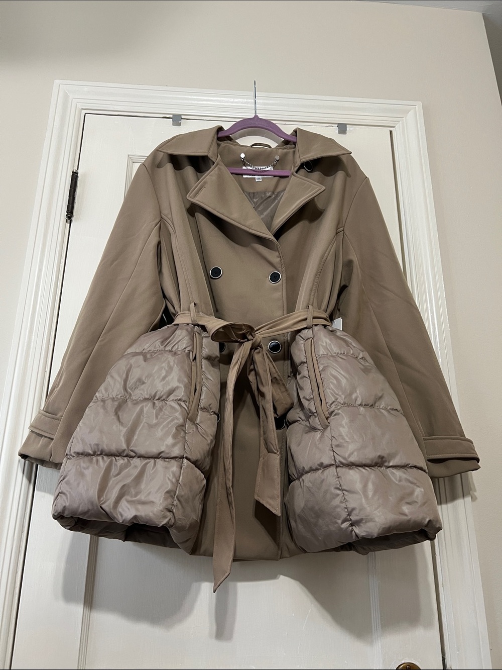 Nicole Miller New York Women’s Taupe Puffer Trench Coat